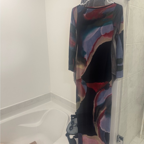 Soraya Long Sleeve Mesh Maxi Dress - Multi Fluid Reverie Print - Picture 2 of 6